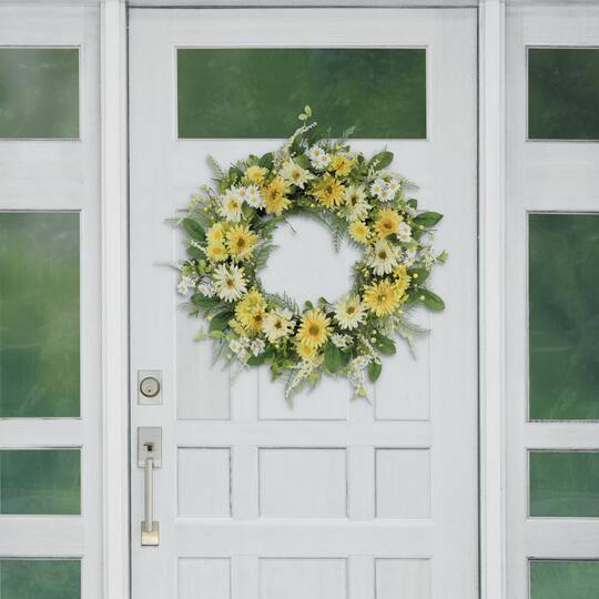30" & White Mum & Daisy Floral Spring Wreath
